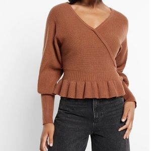 Express Ribbed V-Neck Wrap Peplum Sweater